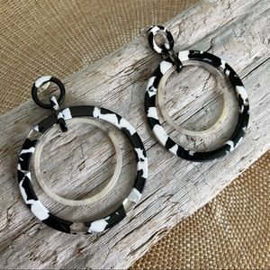 Black and White Terrazzo Acrylic Circle Earrings